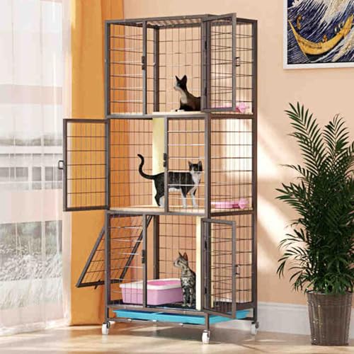 Katzenkäfig Indoor Cattery, Großer Katzenkäfig mit Rädern, Katzenlaufstall aus Metall, Super Großer Raum Ist, Geeignet für Katzen, Hunde, Kaninchen(Black,60x147cm/23.6x57.8in) von CRGOEUM