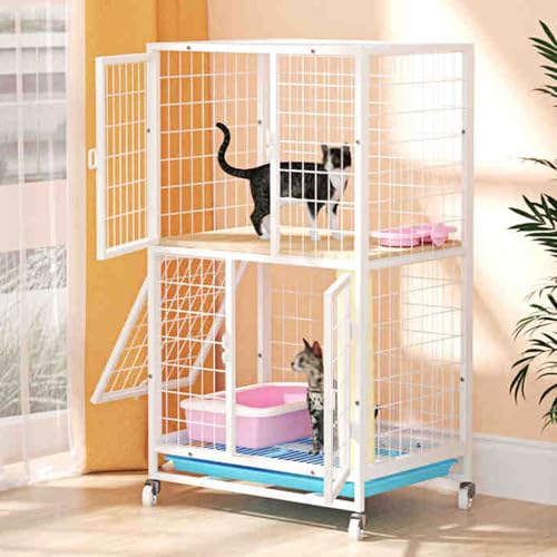 Katzenkäfig Indoor Cattery, Großer Katzenkäfig mit Rädern, Katzenlaufstall aus Metall, Super Großer Raum Ist, Geeignet für Katzen, Hunde, Kaninchen(White,60x103cm/23.6x40.5in) von CRGOEUM