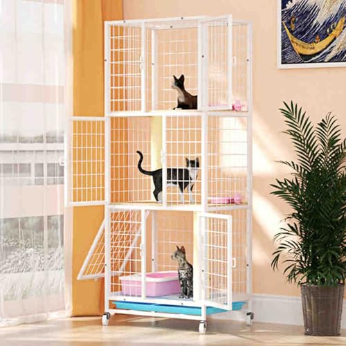 Katzenkäfig Indoor Cattery, Großer Katzenkäfig mit Rädern, Katzenlaufstall aus Metall, Super Großer Raum Ist, Geeignet für Katzen, Hunde, Kaninchen(White,60x147cm/23.6x57.8in) von CRGOEUM