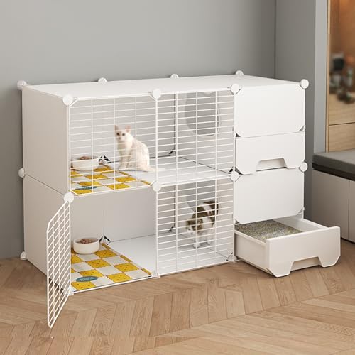 Katzenkäfig Indoor Cattery, Katzenkafig Indoor mit Toilette, Gehege für Katzen mit Mehreren Funktionen für Katzen, Chinchillas, Kaninchen und Kleintiere(White,42.1x28.3in/107x72cm) von CRGOEUM