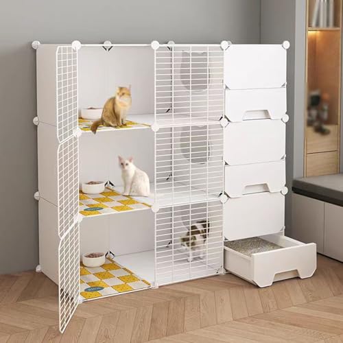 Katzenkäfig Indoor Cattery, Katzenkafig Indoor mit Toilette, Gehege für Katzen mit Mehreren Funktionen für Katzen, Chinchillas, Kaninchen und Kleintiere(White,42.1x42.1in/107x107cm) von CRGOEUM