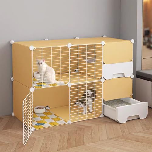 Katzenkäfig Indoor Cattery, Katzenkafig Indoor mit Toilette, Gehege für Katzen mit Mehreren Funktionen für Katzen, Chinchillas, Kaninchen und Kleintiere(Yellow Color,42.1x28.3in/107x72cm) von CRGOEUM