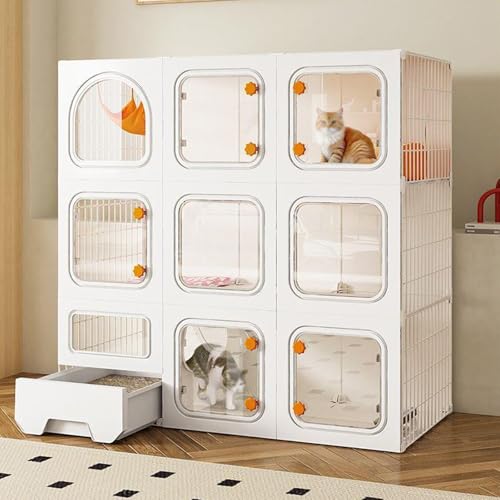 Katzenkäfig Indoor Cattery, Laufstall für Haustiere, Groß Katzenkäfig Indoor mit Katzenklo, für Katzen, Chinchillas, Kaninchen und Kleintiere(White,105x105cm/41.3x41.3in) von CRGOEUM