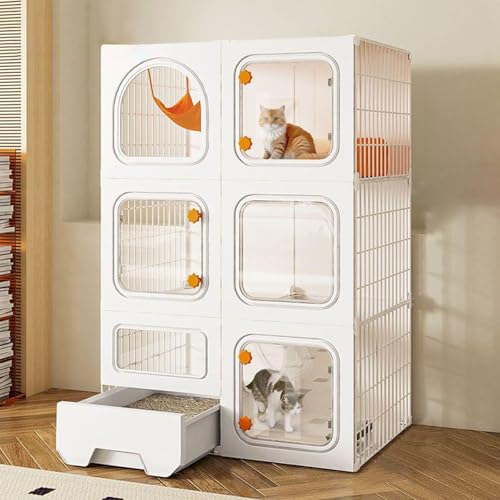 Katzenkäfig Indoor Cattery, Laufstall für Haustiere, Groß Katzenkäfig Indoor mit Katzenklo, für Katzen, Chinchillas, Kaninchen und Kleintiere(White,70x105cm/27.5x41.3in) von CRGOEUM