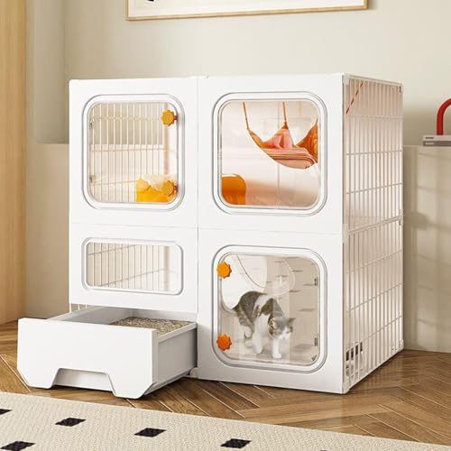 Katzenkäfig Indoor Cattery, Laufstall für Haustiere, Groß Katzenkäfig Indoor mit Katzenklo, für Katzen, Chinchillas, Kaninchen und Kleintiere(White,70x70cm/27.5x127.5in) von CRGOEUM