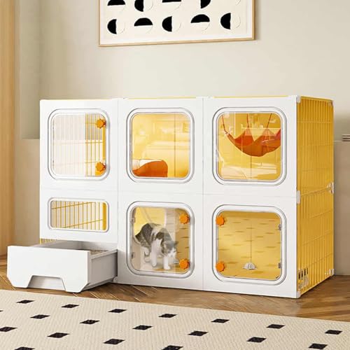 Katzenkäfig Indoor Cattery, Laufstall für Haustiere, Groß Katzenkäfig Indoor mit Katzenklo, für Katzen, Chinchillas, Kaninchen und Kleintiere(Yellow,105x70cm/41.3x27.5in) von CRGOEUM