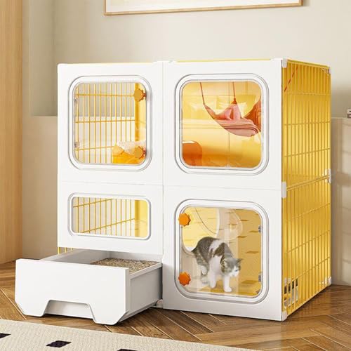 Katzenkäfig Indoor Cattery, Laufstall für Haustiere, Groß Katzenkäfig Indoor mit Katzenklo, für Katzen, Chinchillas, Kaninchen und Kleintiere(Yellow,70x70cm/27.5x127.5in) von CRGOEUM