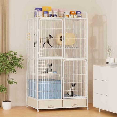 Katzenkäfige für Drinnen mit Katzentoilette, Laufstall für Haustiere, Katzenkäfig mit Stauraum, Haustierkäfig für Katzen mit Rädern für Katzen, Ideal für 1-2 Katzen(White,83x156cm/32.6x61.4in) von CRGOEUM