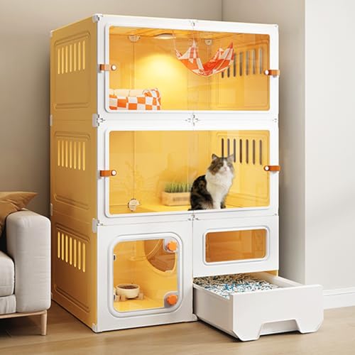 Katzenkäfige für Hauskatzen, Katzenzaun für den Außenbereich, Katzengehege für Drinnen, Gut Belüftet, mit Katzentoilette, Idealer Übungsort für 1-2 Katzen(Yellow,27.5x41.3in/70x105cm) von CRGOEUM