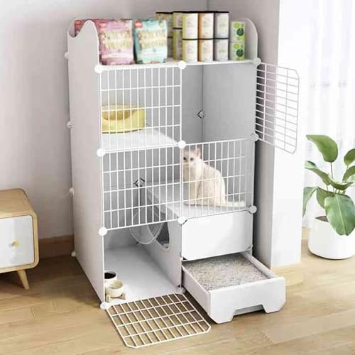 Katzenkäfige für den Innenbereich, Katzenkäfig, Katzengehege für Hauskatzen mit Katzentoilette, Laufstall für Haustiere Katzen, Welpen, Kaninchen, Kleintiere(White,75x119cm/29.5x46.8in) von CRGOEUM