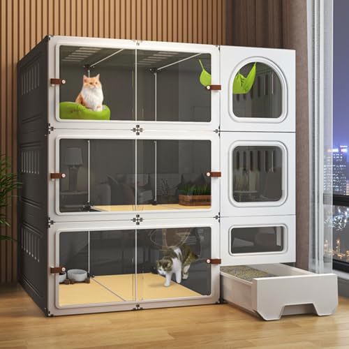 Katzenkäfige für den Innenbereich, Katzenkäfig, Laufstall für Haustiere, Katzengehege für Hauskatzen mit Katzentoilette, Ideal für Katzen und andere kleine Tiere(Gray,41.7x41.7in/106x106cm) von CRGOEUM