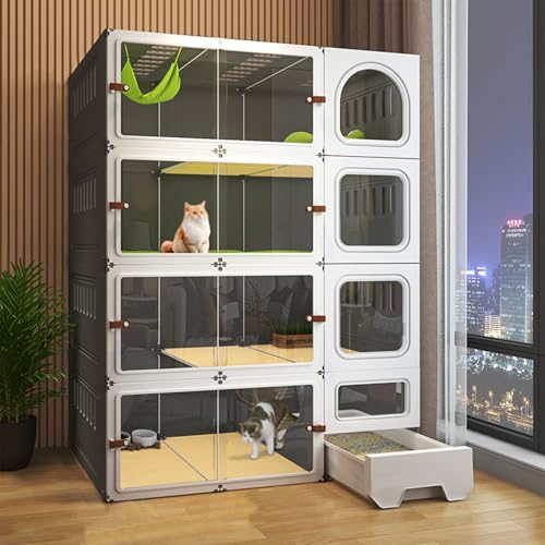 Katzenkäfige für den Innenbereich, Katzenkäfig, Laufstall für Haustiere, Katzengehege für Hauskatzen mit Katzentoilette, Ideal für Katzen und andere kleine Tiere(Gray,41.7x55.2in/106x141cm) von CRGOEUM