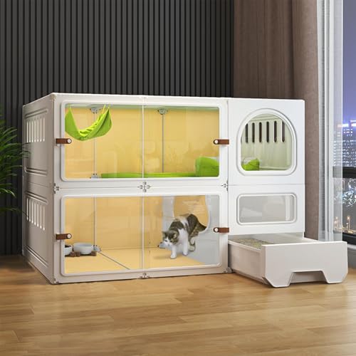 Katzenkäfige für den Innenbereich, Katzenkäfig, Laufstall für Haustiere, Katzengehege für Hauskatzen mit Katzentoilette, Ideal für Katzen und andere kleine Tiere(White,41.7x27.9in/106x71cm) von CRGOEUM