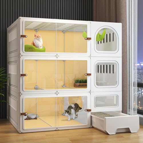 Katzenkäfige für den Innenbereich, Katzenkäfig, Laufstall für Haustiere, Katzengehege für Hauskatzen mit Katzentoilette, Ideal für Katzen und andere kleine Tiere(White,41.7x41.7in/106x106cm) von CRGOEUM