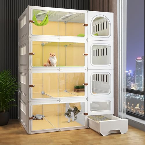 Katzenkäfige für den Innenbereich, Katzenkäfig, Laufstall für Haustiere, Katzengehege für Hauskatzen mit Katzentoilette, Ideal für Katzen und andere kleine Tiere(White,41.7x55.2in/106x141cm) von CRGOEUM