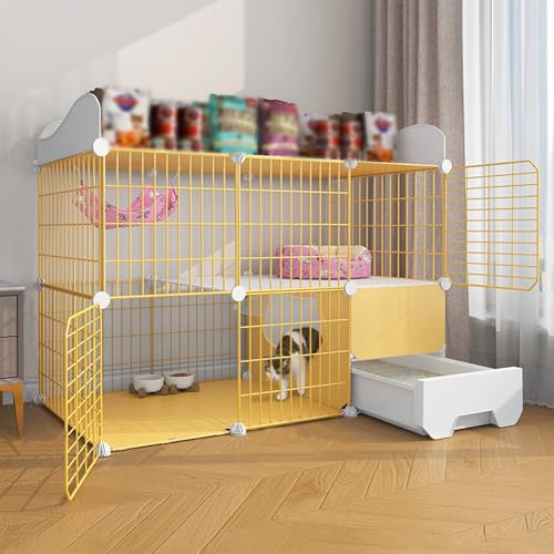 Katzenkäfige für den Innenbereich, Katzenkäfig, Laufstall für Haustiere, Katzenkäfig für Zuhause mit Katzentoilette für Kaninchen, Frettchen und Meerschweinchen(42.1x14.5x32.6in/107x37x83cm) von CRGOEUM