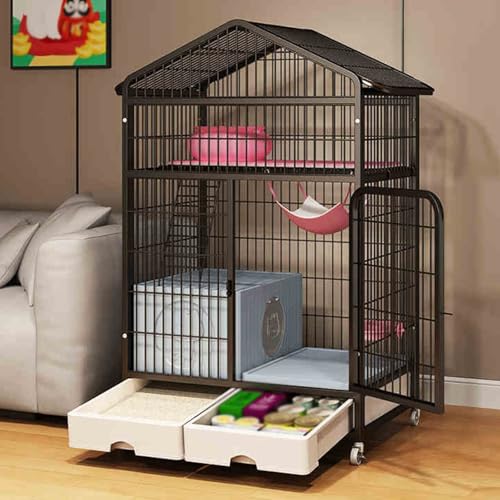 Katzenkäfige mit Katzentoilette, Abnehmbarer Laufstall für Kleintiere, Großer Katzenkäfig mit Rädern, Ideal für Katzen und andere kleine Tiere(Black) von CRGOEUM