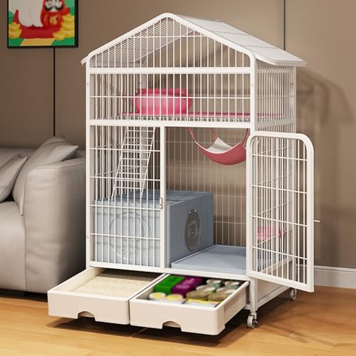 Katzenkäfige mit Katzentoilette, Abnehmbarer Laufstall für Kleintiere, Großer Katzenkäfig mit Rädern, Ideal für Katzen und andere kleine Tiere(White) von CRGOEUM