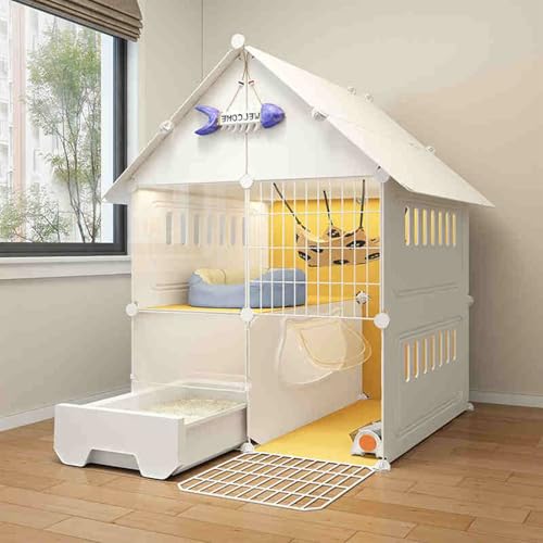 Katzenlaufstall / Katzenkäfig, Indoor-Katzenkäfige mit Katzentoilette, Haustier-Laufstall, Kleintierkäfig für 1–2 Katzen, Frettchen, Chinchilla, Kaninchen, Kleintiere, Kätzchen (70 x 45 x 105 cm) von CRGOEUM