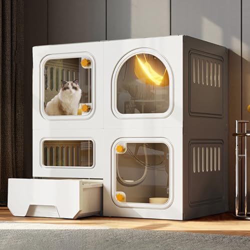 Katzenlaufstall für den Innenbereich, Katzenkäfig für Zuhause mit Katzentoilette, Gehege für Katzen mit Mehreren Funktionen für Kaninchen, Frettchen und Meerschweinchen(Gray,71x71cm/27.9x27.9in) von CRGOEUM