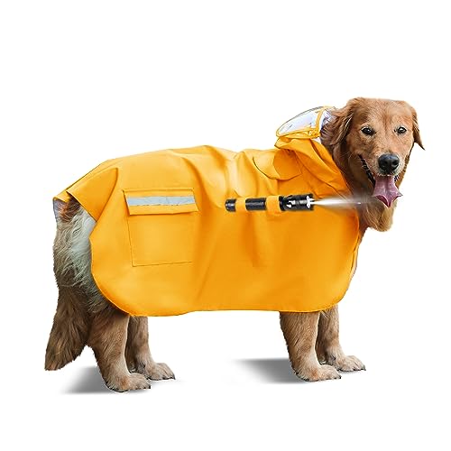 CRIDENG Hunde-Regenmäntel für große Hunde, wasserdicht, mit Kapuze, verstellbare Hunde-Regenjacke, Poncho, abnehmbar mit Kapuze, fixierbares Taschenlampen-Design, für nächtliche Spaziergänge mit dem von CRIDENG