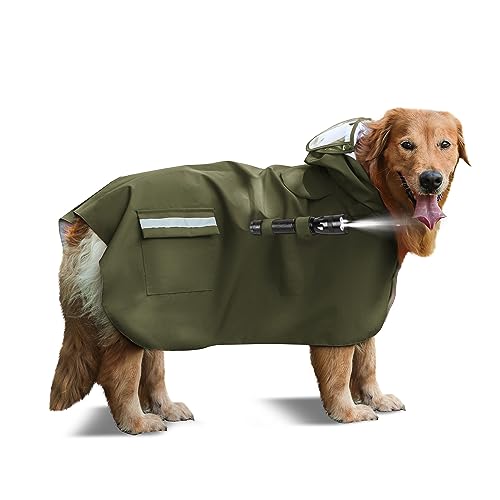 CRIDENG Hunde-Regenmäntel für große Hunde, wasserdicht, mit Kapuze, verstellbare Hunde-Regenjacke, Poncho, abnehmbar mit Kapuze, fixierbares Taschenlampen-Design, für nächtliche Spaziergänge mit dem von CRIDENG