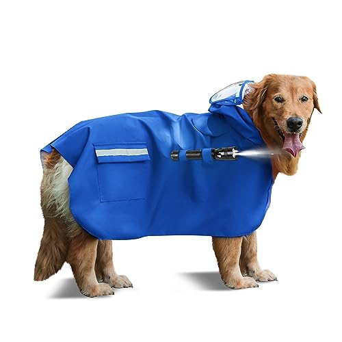 CRIDENG Hunde-Regenmäntel für große Hunde, wasserdicht, mit Kapuze, verstellbare Hunde-Regenjacke, Poncho, abnehmbar mit Kapuze, fixierbares Taschenlampen-Design für nächtliche Spaziergänge mit dem von CRIDENG