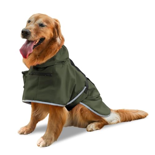 CRIDENG Wasserabweisende Hundejacke, Outdoor-Wandern, Hunderegenmäntel für große Hunde, reflektierender Hundeponcho, kompatibel mit Patch-Hundekotbeutelhaltern, Hunde-Tracker-Tasche – Größe L bis 4XL von CRIDENG