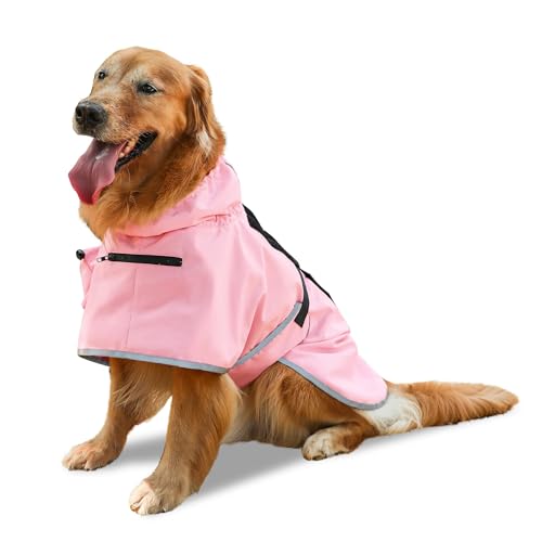 CRIDENG Wasserabweisende Hundejacke, Outdoor-Wandern, Hunderegenmäntel für große Hunde, reflektierender Hundeponcho, kompatibel mit Patch-Hundekotbeutelhaltern, Hunde-Tracker-Tasche – Größe L bis 4XL von CRIDENG