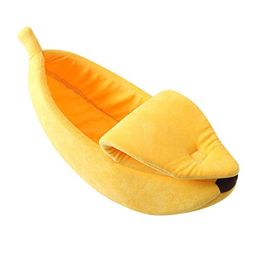 CRMKYLWPZ Kreatives Katzennest in Bananenform, Haustierbett, weiches warmes Katzenbett für den Winter, Katzenzelt, selbstwärmendes Schlafbett, Welpen, Kätzchen, warmes Hausbett, Gelb, L/403 von CRMKYLWPZ