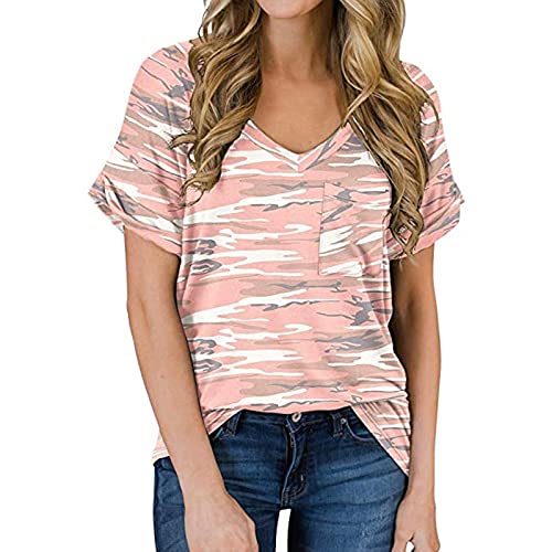 Damen Elegant Sommer V-Ausschnitt Casual Tops Sport T-Shirt Frauen Kurzarm (Color : E, Size : L) von CRMY