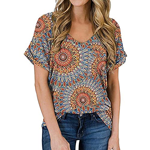 Damen Elegant Sommer V-Ausschnitt Casual Tops Sport T-Shirt Frauen Kurzarm (Color : F, Size : L) von CRMY