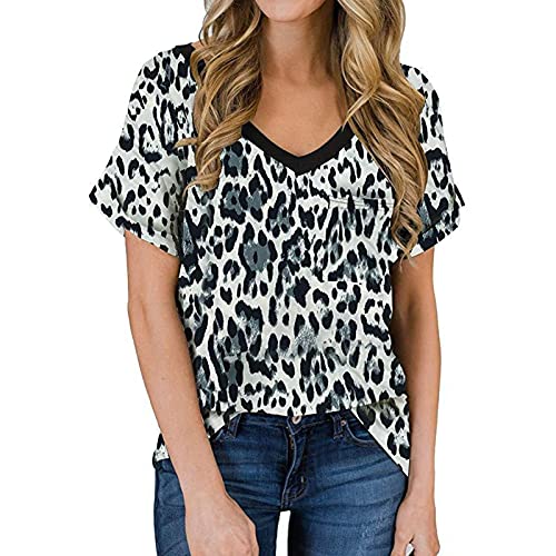 Damen Langarm Shirt mit V-Ausschnitt Lässig Lose Kurzarm Shirt Sommer Tops (Color : A, Size : M) von CRMY