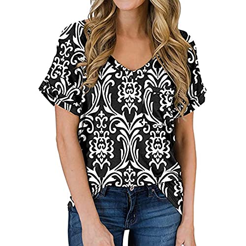 Damen Langarm Shirt mit V-Ausschnitt Lässig Lose Kurzarm Shirt Sommer Tops (Color : B, Size : L) von CRMY