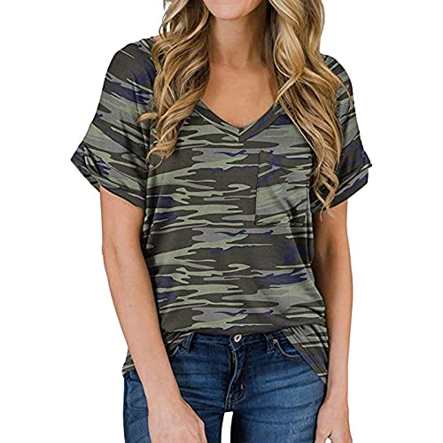 Damen Langarm Shirt mit V-Ausschnitt Lässig Lose Kurzarm Shirt Sommer Tops (Color : D, Size : XL) von CRMY