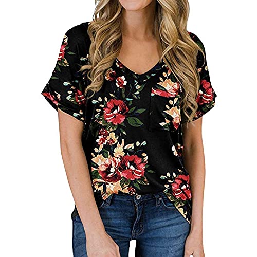 Damen Sommer Kurzarm T-Shirt V-Ausschnitt Tops Long Hem Casual Sommer Tops Basic Bluse (Color : C, Size : XL) von CRMY