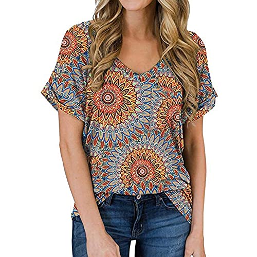 Damen Sommer Kurzarm T-Shirt V-Ausschnitt Tops Long Hem Casual Sommer Tops Basic Bluse (Color : F, Size : M) von CRMY