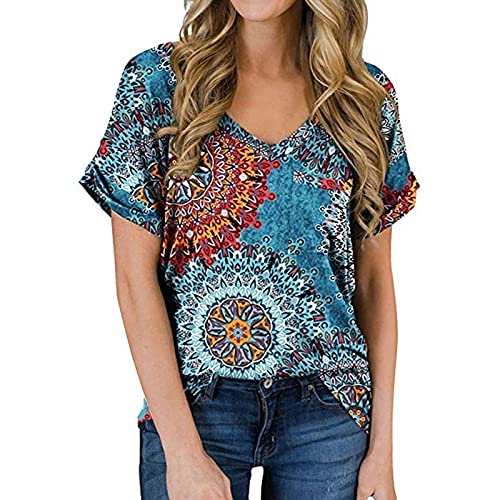 Damen Sommer Kurzarm T-Shirt V-Ausschnitt Tops Long Hem Casual Sommer Tops Basic Bluse (Color : G, Size : S) von CRMY