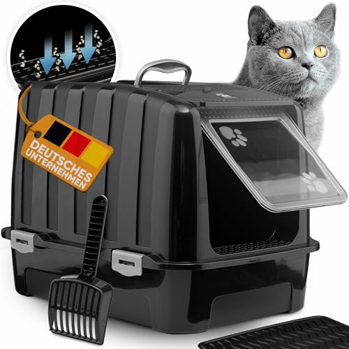 CROPLAS Katzenklo mit Deckel und Aktivkohlefilter, inklusive Katzenklo Matte und Katzenklo Schaufel – Katzentoilette mit Deckel, XXL, geschlossen – Katzenklo zu mit Filter für saubere Katzen, schwarz von CROPLAS