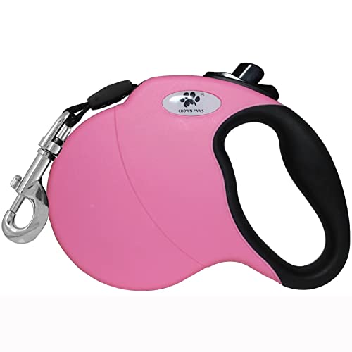 CROWN PAWS 4,8 m einziehbare Hundeleine für große Hunde bis zu 20 kg, verhedderungsfreies Nylonband, Pink Dan M von CROWN PAWS