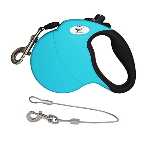 CROWN PAWS Ausziehbare Hundeleine für kleine Hunde bis zu 10 kg, mit einem abnehmbaren, kaufesten Verlängerungsdrahtseil, Blau S, 4 m von CROWN PAWS