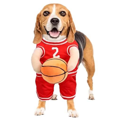 CRTZHA Hunde-Basketball-Kostüm mit Ball, Hunde-Basketball-Kostüm, Basketball-Hundekostüm, Hunde-Basketballspieler-Kostüm, Basketball-Kostüm für Hunde, Basketballspieler-Hundekostüm (L,Red) von CRTZHA