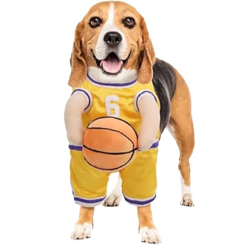 CRTZHA Hunde-Basketball-Kostüm mit Ball, Hunde-Basketball-Kostüm, Basketball-Hundekostüm, Hunde-Basketballspieler-Kostüm, Basketball-Kostüm für Hunde, Basketballspieler-Hundekostüm (L,Yellow) von CRTZHA