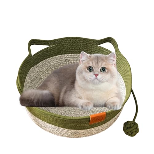 Virelapets Katzenkorb aus gewebtem Seil, Virela Katzenkorb aus gewebtem Seil, Betten für Hauskatzen, halbgeschlossenes Design, atmungsaktiv und langlebig, mit Haustierspielzeug (Green,Large) von CRTZHA