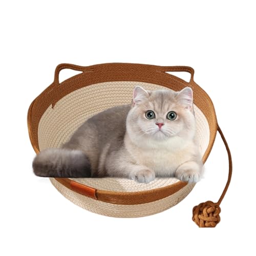 Virelapets Katzenkorb aus gewebtem Seil, Virela Katzenkorb aus gewebtem Seil, Betten für Hauskatzen, halbgeschlossenes Design, atmungsaktiv und langlebig, mit Haustierspielzeug (Khaki,Large) von CRTZHA