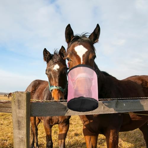 CSARPECT Heubeutel für Pferde, Langsames Füttern Heutasche- Nylon Dicker Verstellbarer Mesh Futterbeute Ziegen Futterbeutel Ponys Futtersack, für Artgerechte Fütterung, Verbessert Verdauung (Pink,L) von CSARPECT