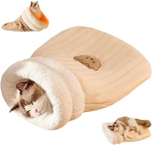 CSZALHLS Cat Sleeping Bag, Cat Winter Sleeping Bag, Self Heating Cat Cave Bed, Soft and Comfortable Plush Removable Cat Sleeping Bag Bed von CSZALHLS