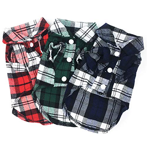 3 Farben Basic Plaid Shirt für Haustiere alle Rassen Kleidung Kleine Hunde Mittlere Hunde Große Hunde Plaid Polo Shirt Katze T-Shirt für alle Jahreszeiten (XXXX-Large, Plaid Shirt, 3er-Pack) von CT COUTUDI