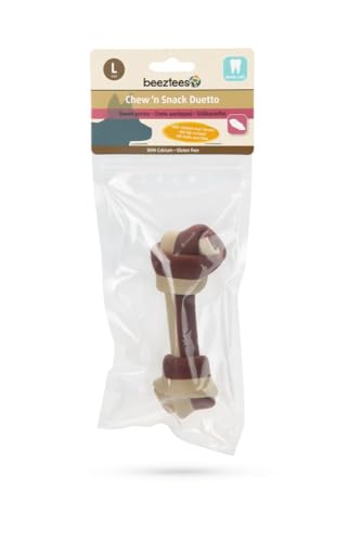 Beeztees Chew'n Kau-Snack mit der Kombination aus Huhn und Käse, auf Süßkartoffelbasis, mit Calcium, glutenfrei, fördert die Zahnreinigung, 5er-Packung, (Größe L (17 cm)) von CT-TRONICS