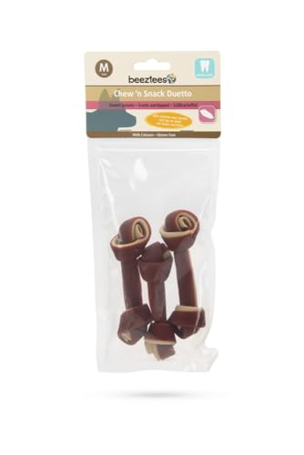 Beeztees Chew'n Kau-Snack mit der Kombination aus Huhn und Käse, auf Süßkartoffelbasis, mit Calcium, glutenfrei, fördert die Zahnreinigung, 5er-Packung, (Größe M (11 cm)) von CT-TRONICS